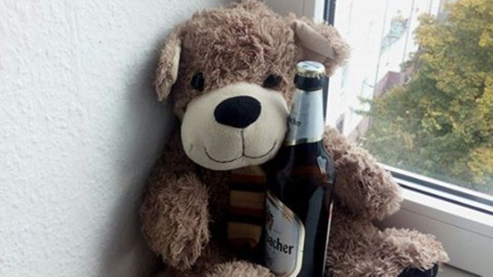 Teddybär Teddybär mit Bierflasche