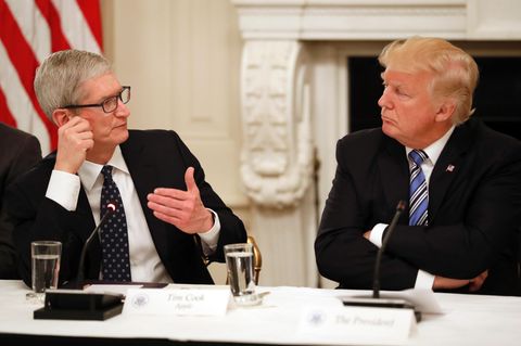 Apple-Chef Tim Cook und Donald Trump im Gespräch während eines US-Technologie-Treffens im vergangenen Jahr