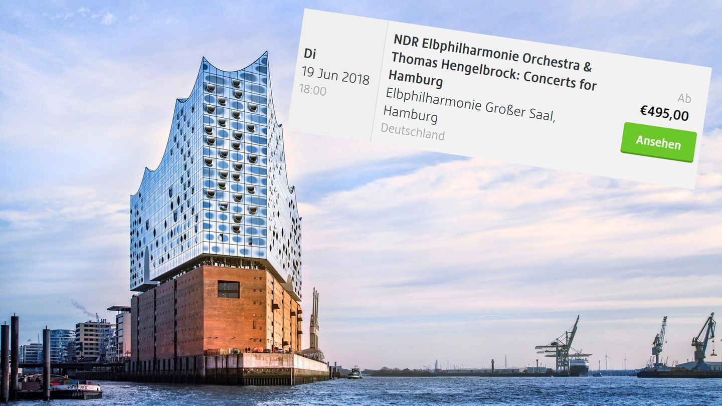 Die Hamburger Elbhilharmonie und ein Kartenangebot für 495 Euro bei Viagogo