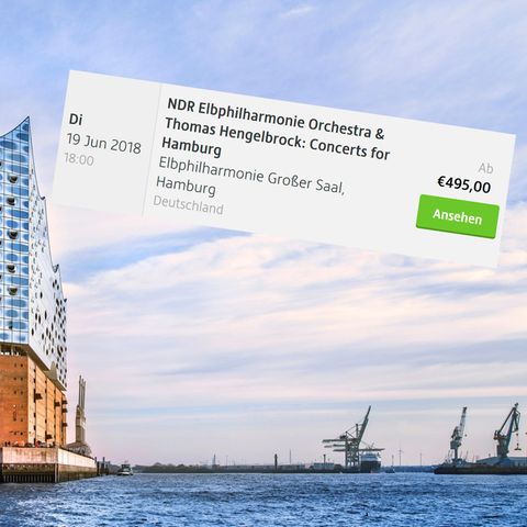 Die Hamburger Elbhilharmonie und ein Kartenangebot für 495 Euro bei Viagogo