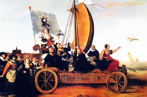 Hendrik Gerritz Pot satirisches Bild von Floras Narrenwagen, um 1640.