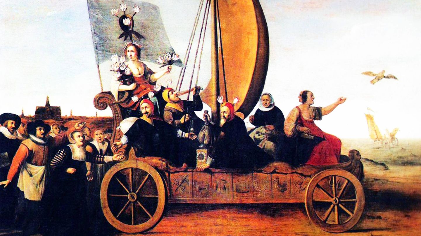Hendrik Gerritz Pot satirisches Bild von Floras Narrenwagen, um 1640.