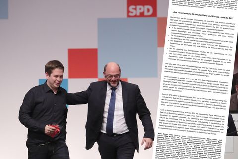 Juso-Vorsitzender Kevin Kühnert (l.) und SPD-Chef Martin Schulz