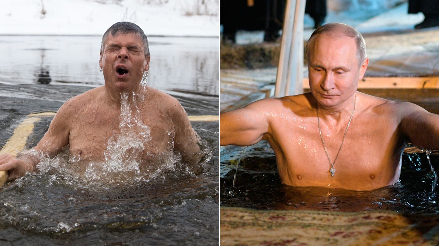 US-Botschafter Jon Huntsman (l.) und Russlands Präsident Wladimir Putin beim Eisbaden