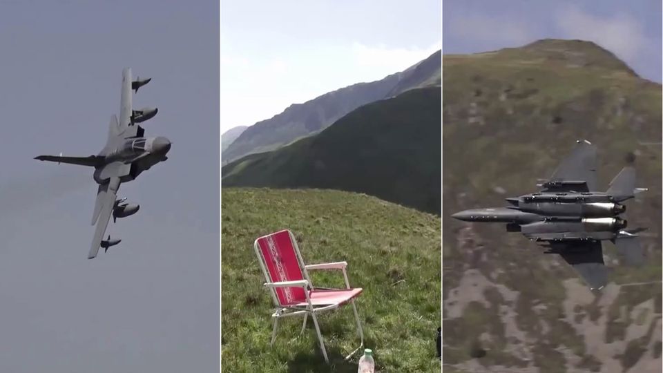 Mach Loop in Wales: Wer auf diesem Stuhl sitzt, dem fliegen Kampfjets um die Ohren Mach Loop in Wales: Wer auf diesem Stuhl sitzt, dem fliegen Kampfjets um die Ohren