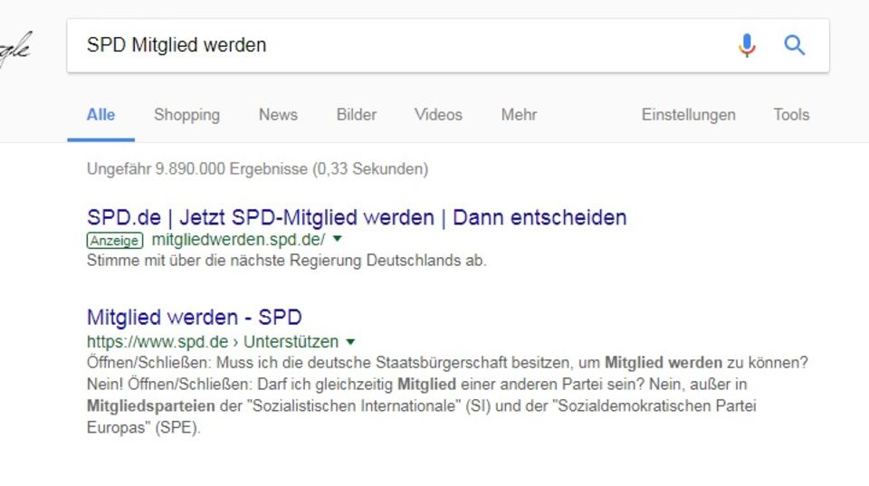 SPD Google Anzeige
