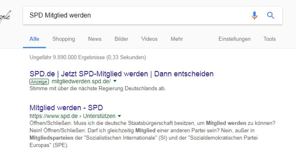 SPD Google Anzeige SPD Google Anzeige