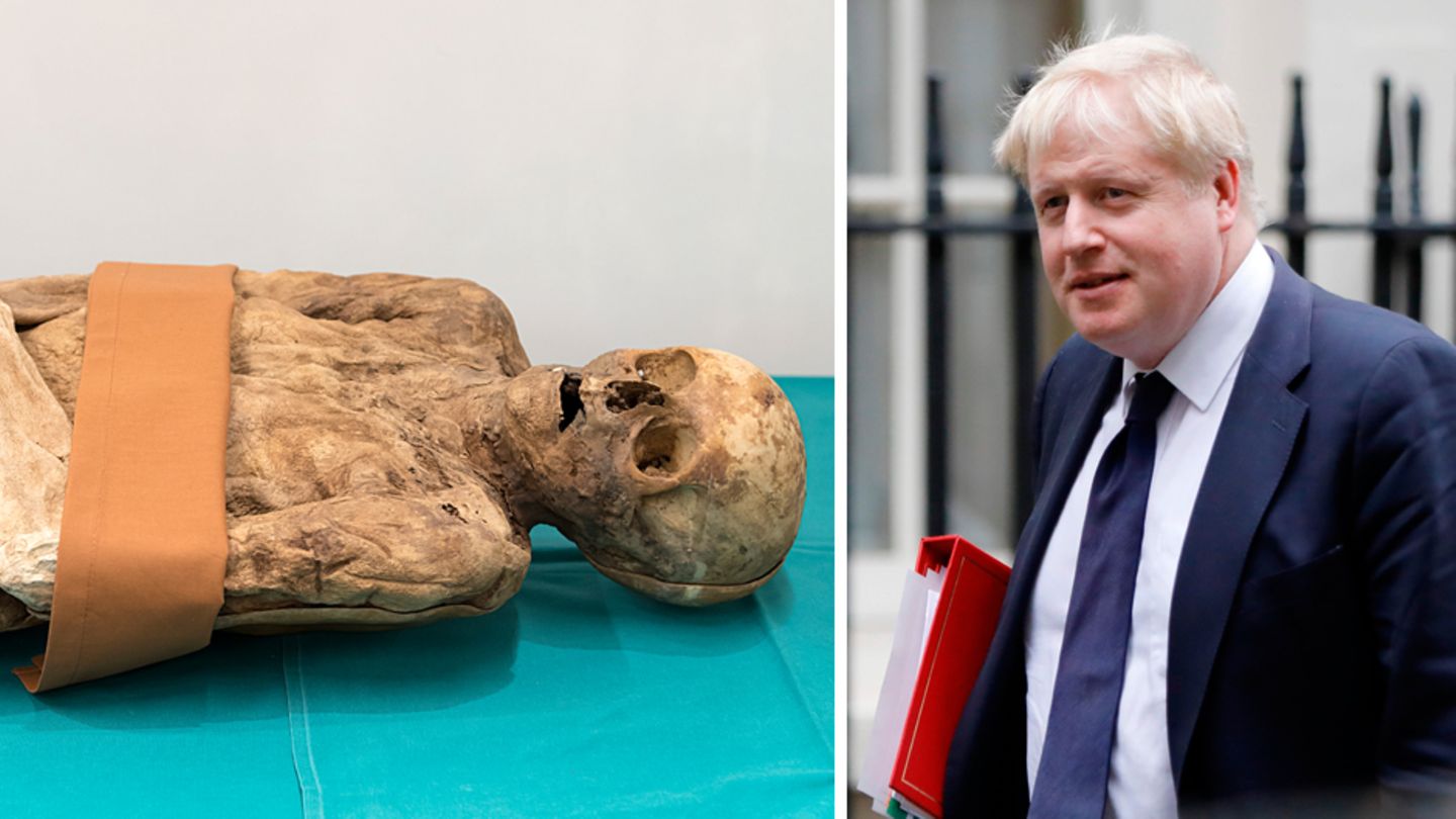 Die Mumie (l.) wurde 1975 in Basel entdeckt. Es ist eine Vorfahrin des britischen Außenministers Boris Johnson