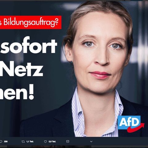 Tweet von Alice Weidel mit der Headline: "Kika sofort vom Netz nehmen!"