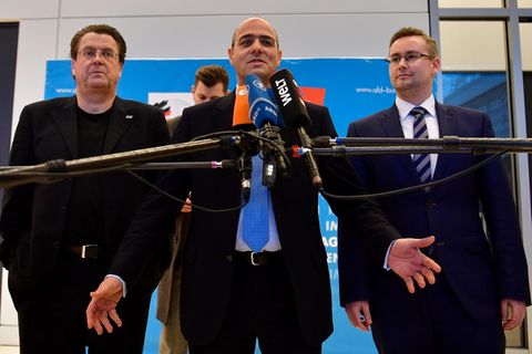 Die neuen AfD-Bundestagsausschussvorsitzenden Stephan Brandner, Peter Boehringer und Sebastian Muenzenmaier (v.l.n.r.)