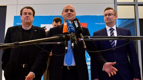 Die neuen AfD-Bundestagsausschussvorsitzenden Stephan Brandner, Peter Boehringer und Sebastian Muenzenmaier (v.l.n.r.)
