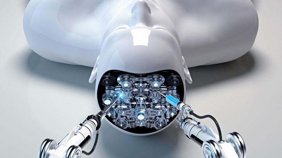 Digitale Revolution: Vision: Ein Roboterarm repariert das elektronische Gehirn eines Artgenossen Vision: Ein Roboterarm repariert das elektronische Gehirn eines Artgenossen