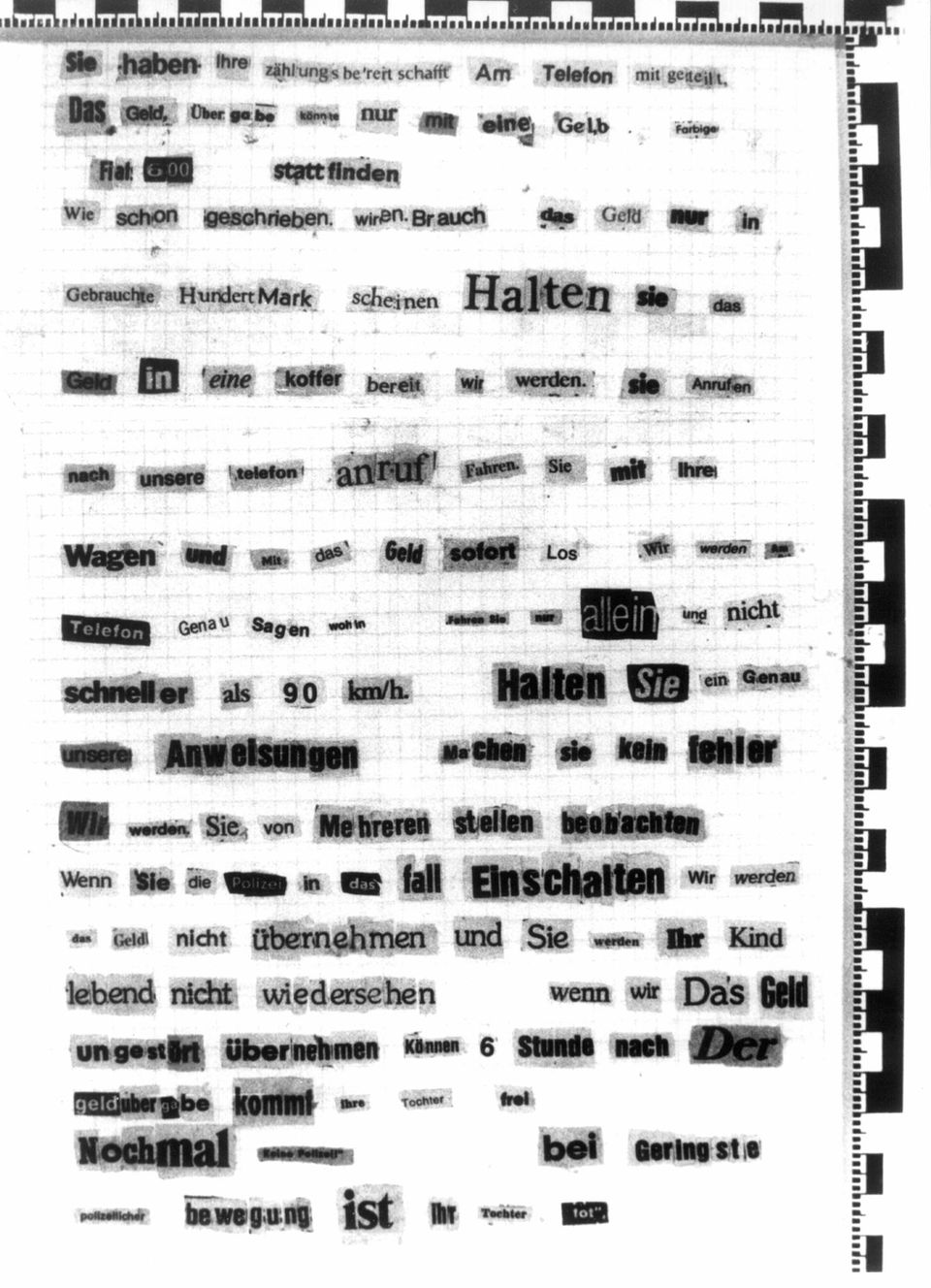 Im zweiten Erpresserbrief wird die geplante Übergabe der zwei Millionen D-Mark beschrieben