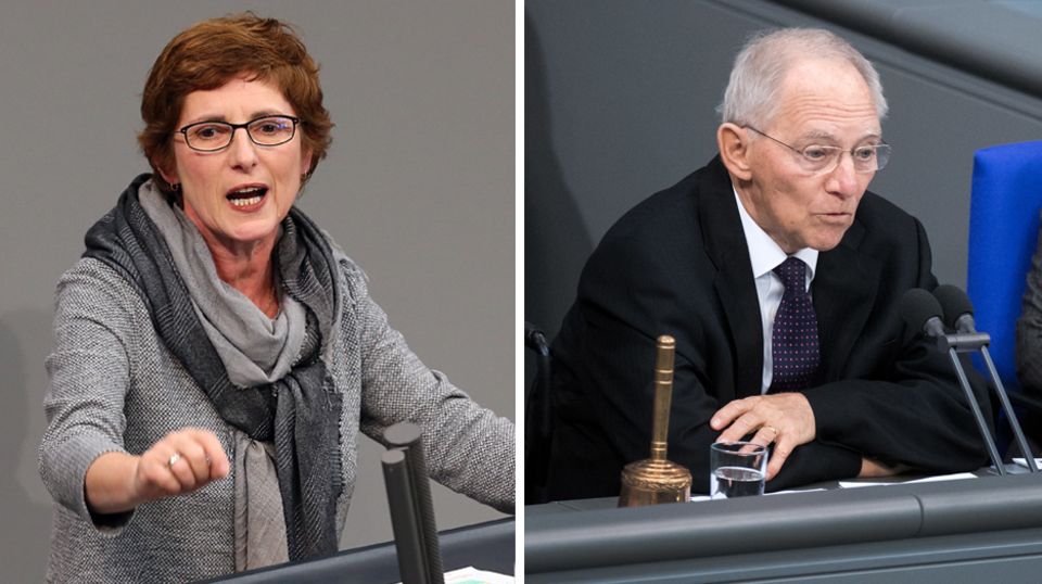 Grünen-Fraktionsgeschäftsführerin Britta Haßelmann und Bundestagspräsident Wolfgang Schäuble (Kombo)