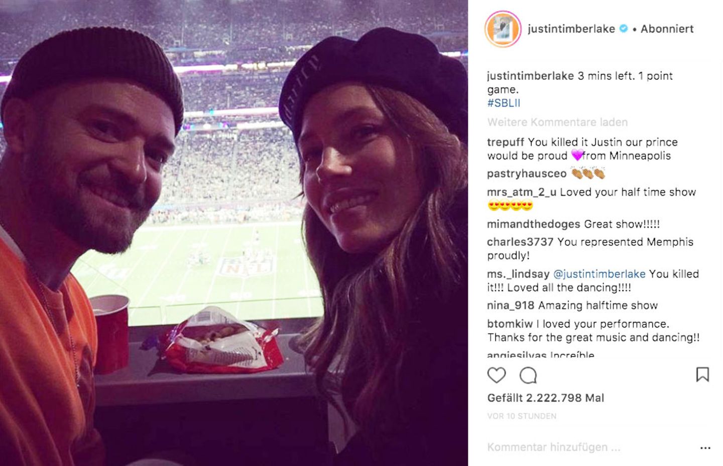 Justin Timberlake drei Minuten vor seinem Halftime-Auftritt
