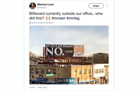 "One Billboard in St. Paul": Michele Bachmann hört auf den lieben Gott: Keine Kandidatur für den US-Senat
