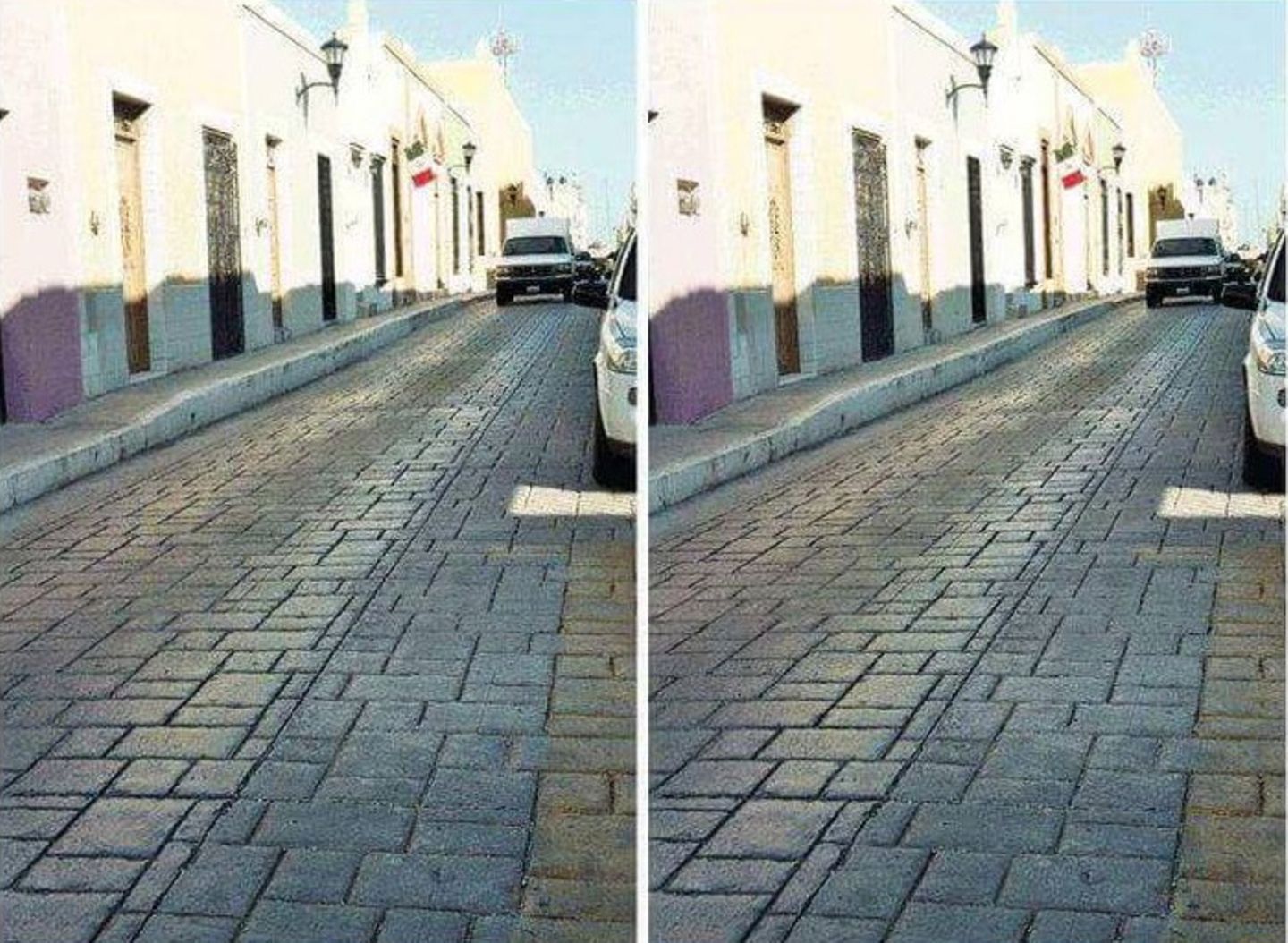 Die optische Täuschung zeigt eine Straße, im Hintergrund ist ein weißer Van zu sehen