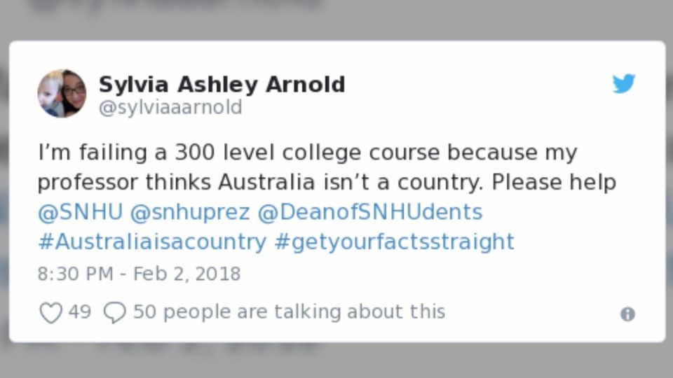 US-Universität: Dozentin lässt Studentin durchfallen, weil "Australien kein Land ist" US-Universität: Dozentin lässt Studentin durchfallen, weil "Australien kein Land ist"