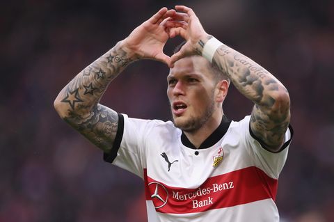Daniel Ginczek vom VfB Stuttgart nach seinem 1:0 in der Bundesliga gegen Borussia Mönchengladbach