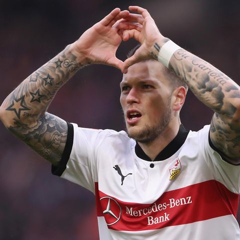Daniel Ginczek vom VfB Stuttgart nach seinem 1:0 in der Bundesliga gegen Borussia Mönchengladbach