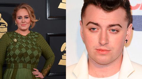 Fotos der Musiker Adele und Sam Smith nebeneinander