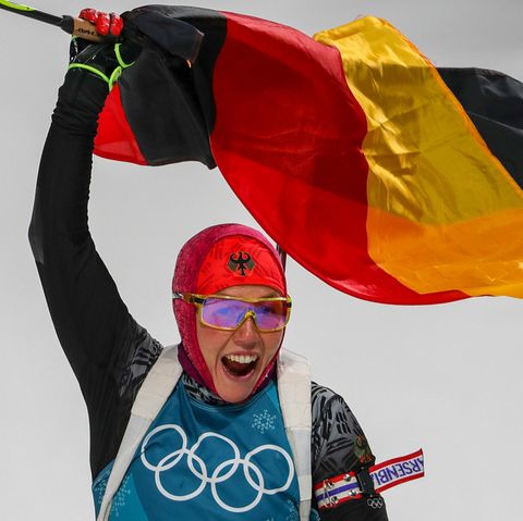 Laura Dahlmeier jubelt über ihr zweites Olympia-Gold beim Biathlon in Pyeongchang