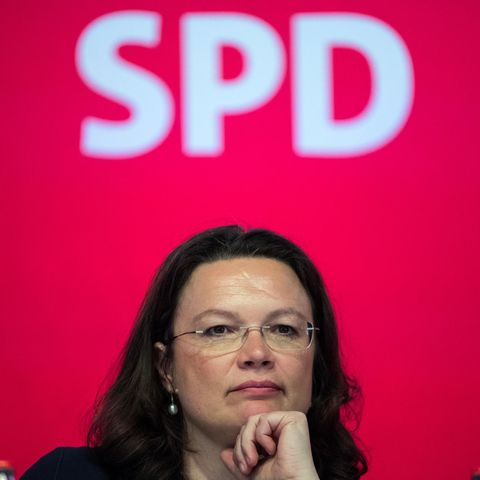Andrea Nahles bei einer Podiumsdiskussion