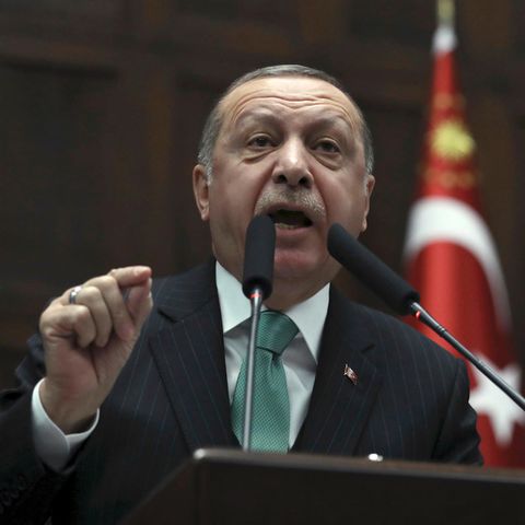 Recep Tayyip Erdogan, Staatspräsident der Türkei, spricht vor Parteimitgliedern