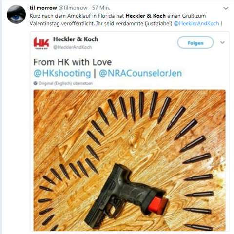 Amoklauf Florida - Heckler&Koch - Tweet - Shitstorm - Valentinstag
