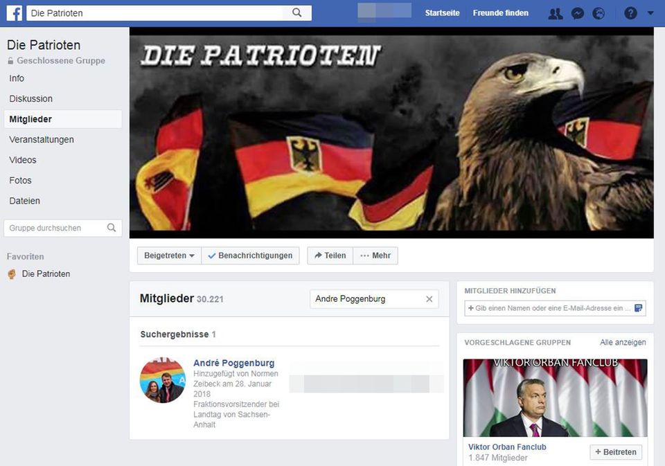André Poggenburg in der Facebook-Gruppe "Die Patrioten"