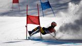 Verfahren: Die australische Skiläufer Harry Laidlaw bleibt an einem Riesen-Slalomtor hängen. Aber was macht ein Australier auch auf einer schneebedeckten Piste?