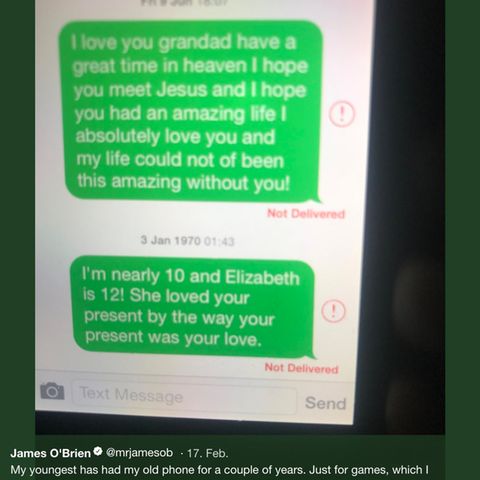 Dieser Screenshot einer SMS von einer Neunjährigen an ihren toten Opa macht gerade auf Twitter die Runde