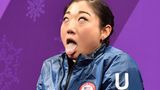 Gesichts-Gymnastik: Die US-Eiskunstläuferin Mirai Nagasu zieht nach ihrem Kurzprogramm eine Grimasse der Extraklasse. Muss auch mal sein, die Anspannung muss raus.
