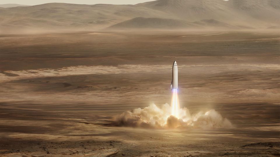 Fähre: So soll die obere Stufe einer Rakete vom Typ "BFR" einmal auf dem Mars landen