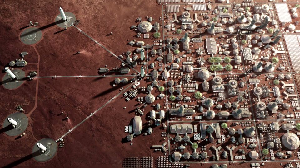 Zukunftstraum: Eine komplett autarke Stadt – wie hier in der Animation – soll einmal auf dem Mars entstehen
