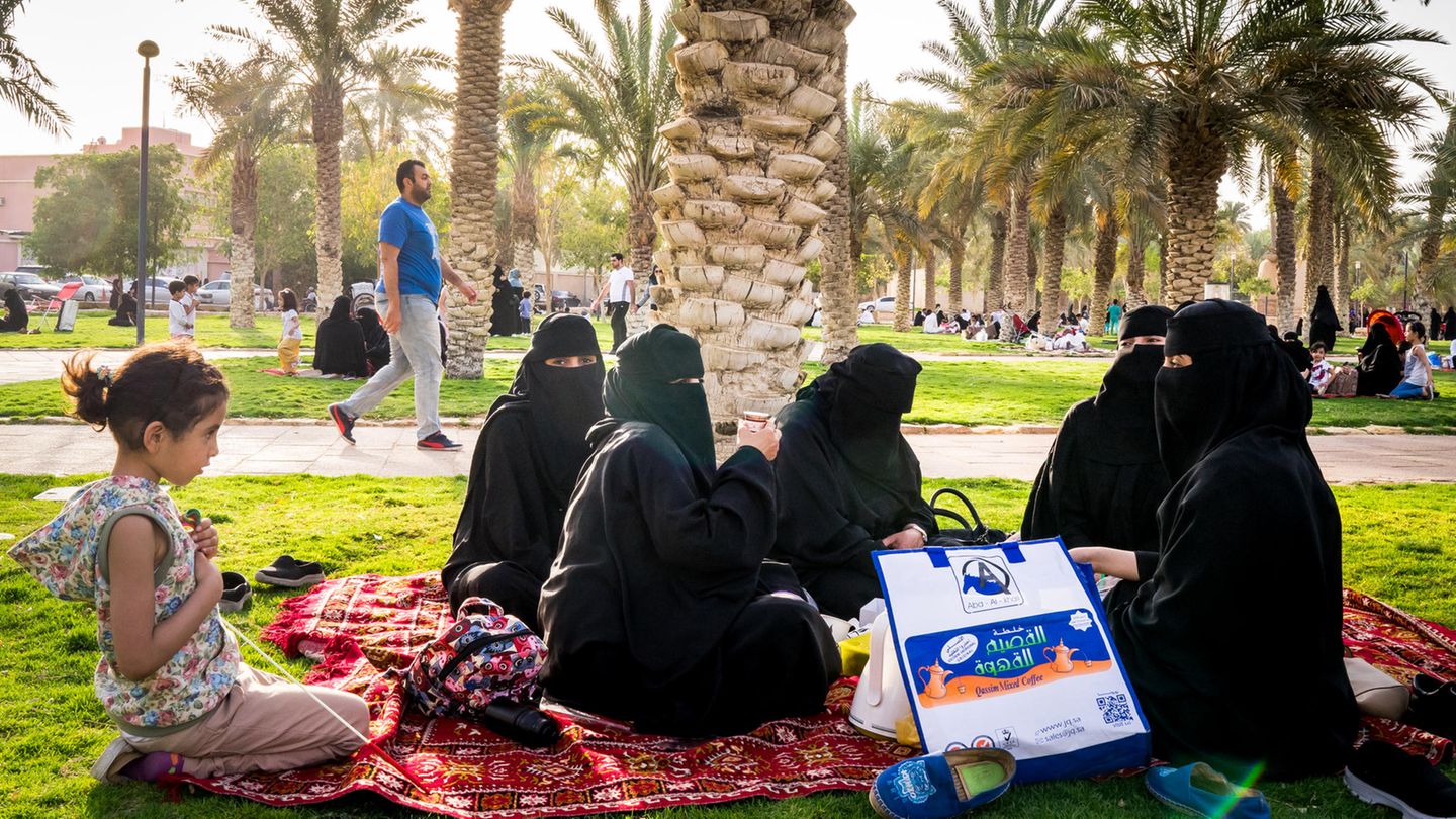 Frauen treffen sich im Al-budschairi-Park am Rand von Riad. Noch gibt es nur wenige grüne Oasen zwischen den Malls und Bürotürmen