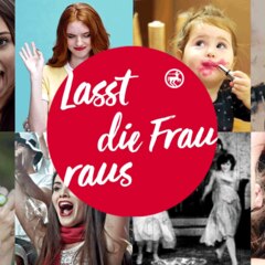 Rossfrau-Collage mit Logo in der Mitte