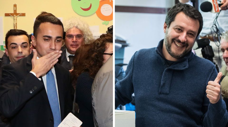 Der Spitzenkandidat der Fünf-Sterne-Bewegung Luigi Di Maio (l.), und der rechte Lega-Chef Matteo Salvini