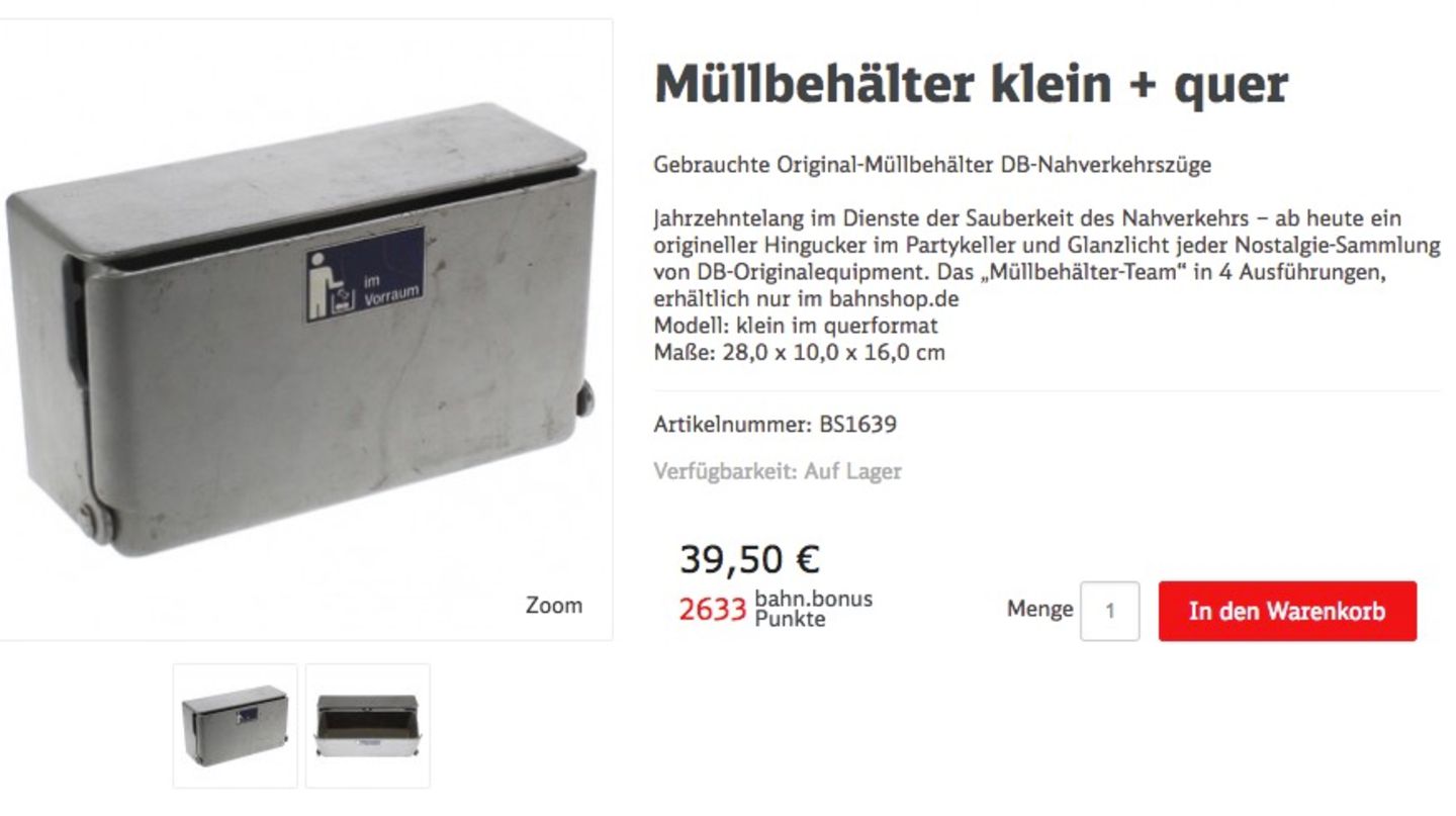 Angebot im Bahnshop: Ein Müllbehälter für 39,50 Euro