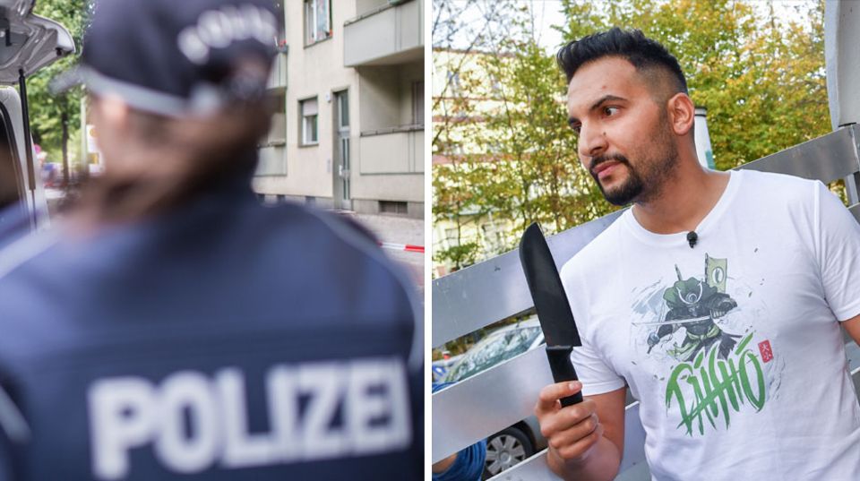 Eine Polizistin in Berlin und Vegankoch Attila Hildmann