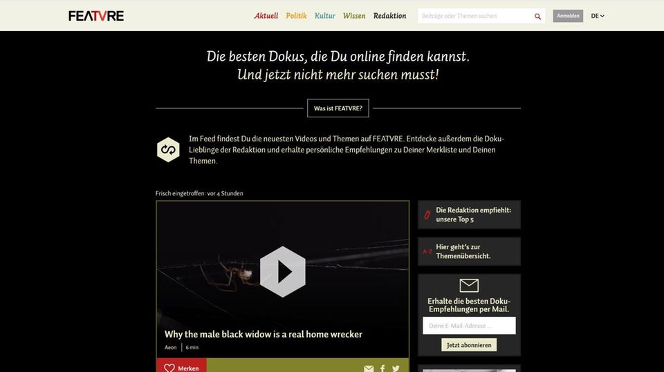 Streaming: Wer Dokus mag, findet bei Featvre immer neues Material Wer Dokus mag, findet bei Featvre immer neues Material