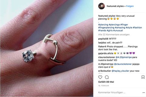 Ein Screenshot eines Fotos eines Piercingrings bei Instagram