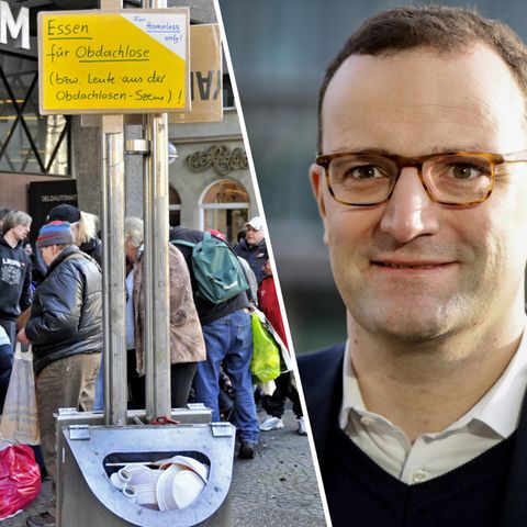 Armut: Obachlose an einer Essensausgabe, Jens Spahn