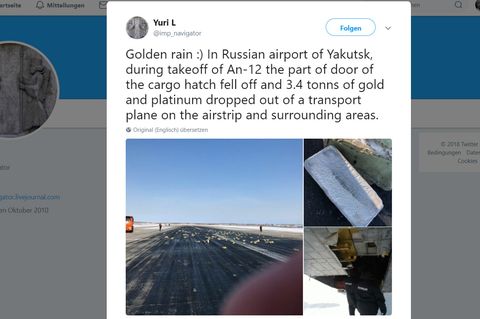 Flugzeugpanne in Russland: Goldregen in Sibirien: 172 Goldbarren plumpsen aus Frachtflugzeug