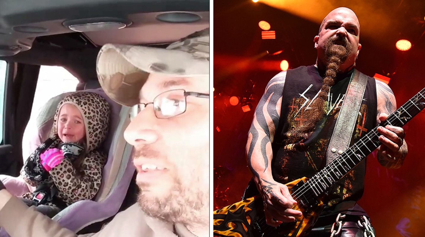 Slayer Mädchen links das weinende vierjährige Mädchen, rechts der Gitarrist von Slayer