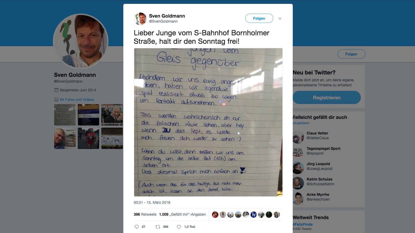 Screenshot vom Liebesbrief auf Twitter