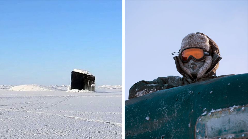 Geschafft: Die Eisdecke ist durchbrochen Ein Besatzungsmitglied der "USS Hartford" manövriert das U-Boot kurz nachdem es das Eis durchbrochen hat