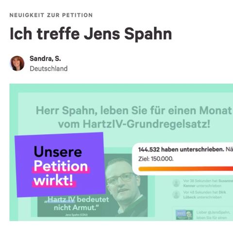Screenshot der change.org-Kampagne von Sandra S.