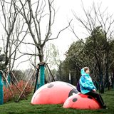 In einem besseren Zustand sind diese beiden überdimensionalen Marienkäfer. Im Hintergrund eine Spitze des Schlosses Neuschwanstein.