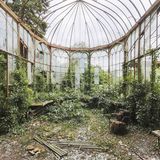 In diesem Gewächshaus gedeihen keine exotischen Pflanzen mehr wie Palmen. Stattdessen hat schnöder Efeu von dem gläsernen Pavillon Besitz ergriffen.